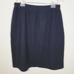 Lands' End Black Textured Skirt with Elastic Waistband, Size Regular 10-12
